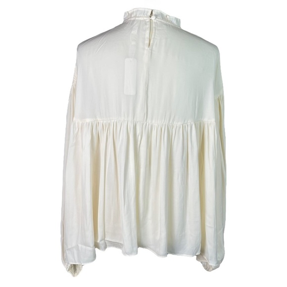 NWT GLAM Cream High Neck Balloon Long Sleeve Blouse Top - Size Large - Picture 4 of 11